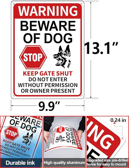 2 Pack Beware of Dog Signs, 13x9.9 inch Reflective Tin Sign Beware of Dog for Fence, Do Not Enter Sign Great for Garden and Yard Wall Decor