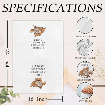 Funny Exotic Shorthair Cat Kitchen Towels, Exotic Shorthair Cat Mom Lady Lovers Gifts for Women Hand Towels, Pet Lover Gifts Dishcloths Dish Towel for Kitchen 16x24 Inches Set of 2