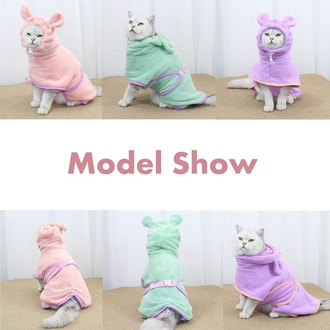 Dog Bathrobe, Microfiber Fast Drying Absorbent Hooded Bath Towel for Puppy Small Medium Large Dog Cat(Green,XL)