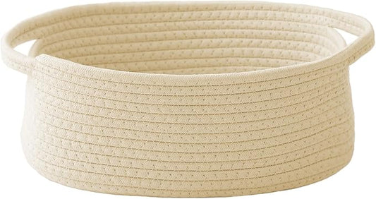 Woven Basket,Small Rope Storage Bin with Handles & Ribbon Bag, Organizer for Shelves Closets,Gift Basket Empty for Birthday,Books,Dog Toys,Beige