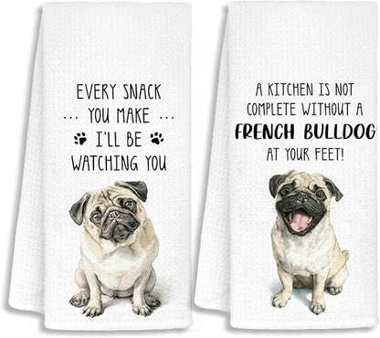 Funny Pug Kitchen Bathroom Towels, Gifts for Pug Lovers Women Dish Tea Towels, Dog Mom Dad Lovers Owner Gifts for Women Men Decorative Hand Towels for Kitchen Decor, 16x24 Inch Set of 2