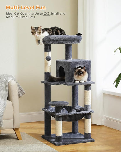MUTTROS Cat Tree for Indoor Cats, 45.7" Multi-Level Cat Tower with Large Metal Frame Hammock, Cat Condo with 4 Scratching Posts and Top Perch for Small Medium Cat, Dark Grey