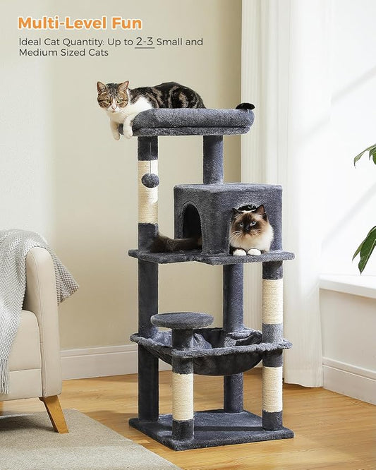 MUTTROS Cat Tree for Indoor Cats, 45.7" Multi-Level Cat Tower with Large Metal Frame Hammock, Cat Condo with 4 Scratching Posts and Top Perch for Small Medium Cat, Dark Grey