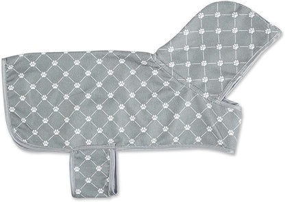 Bone Dry Pet Robe Collection, Trellis Paw Print, Absorbent Microfiber Bath Robe with Adjustable Closure for Dogs & Cats, Small, Gray