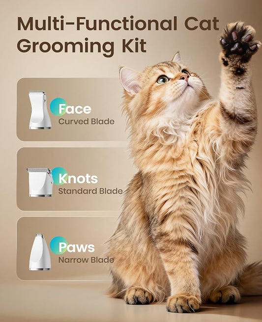 oneisall Quiet Cat Clippers for Matted Hair, 3 in 1 Cat Grooming Kit with LCD Display, Cat Hair Trimmer for Paw Trimmer, 3 Speed, Cordless, IPX7 Waterproof Pet Clippers for Butt, Paw, Back, Ear, Face
