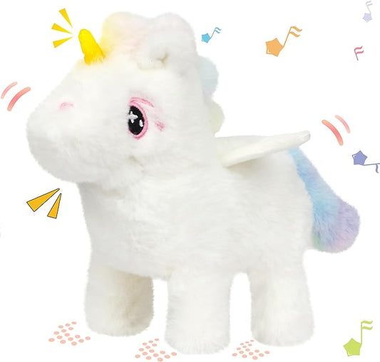 Hopearl Walking Unicorn with Glowing Horn Interactive Electronic Pet Plush Unicorn Toy with Sounds and Movements Animated Gift for Toddlers Birthday, White, 7''