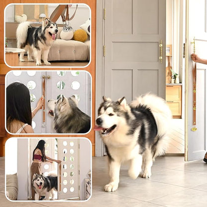 Brown Leather Hanging Door Bells for Dogs to Ring to Go Potty Training Doorbells Tools to Go Outside Dog Accessories Upgraded Puppy Essentials for Home (Silver Jingle Bells)