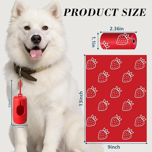 Strawberry Scented Dog Poop Bags - 120 counts red Pet Waste Bags with Dispensers, Extra Large 13x9 Inch Leak-Proof Fragrance Bags for Dogs Walking and Cat Litter