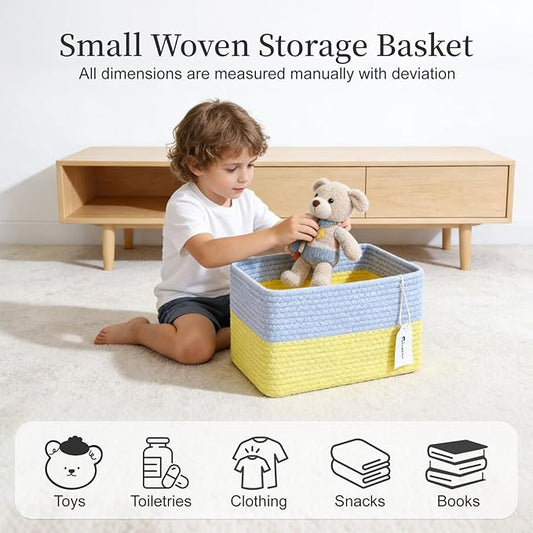 Hopegiver 3 Pack Rainbow Woven Storage Baskets for Shelves, 11x8x7 Inch Cotton Rope Decorative Organizer Bins for Blanket Clothes Book Baby Pet, Colorful Toy Basket for Kids Room, Playroom, Nursery