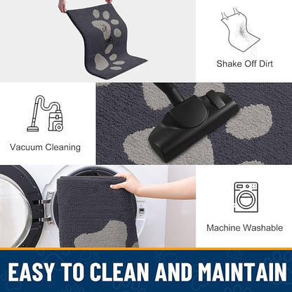 Smiry Dog Door Mat for Muddy Paws, Absorbs Moisture and Dirt, Low-Profile Entryway Mat with Non-Slip Backing, Entry Indoor Outdoor Doormat for Inside Floor (47x20 Inches, Dark Grey, Paw)