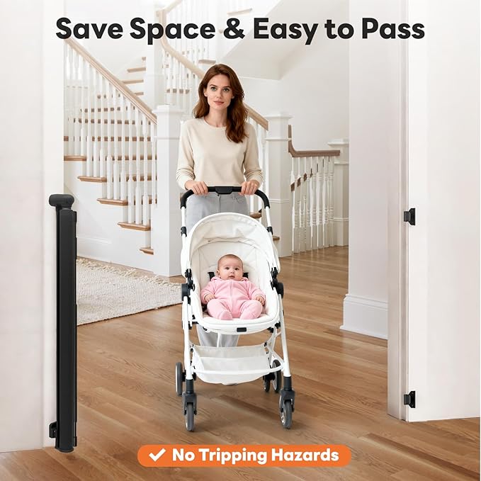 Retractable Baby Gates for Doorways, Mesh Dog Gate for Stairs, Pet Gate Indoor, Extends to 55" Wide 33" Tall, Safety Toddlers Gates for Hallways, Indoor & Outdoor Use, Black