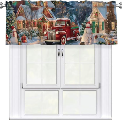 Worltoldb Christmas Red CarCurtain Valance Short Rod Pocket Window Treatment for Living Room Bedroom Kitchen Bathroom 1 Panel 54" W x 18" L