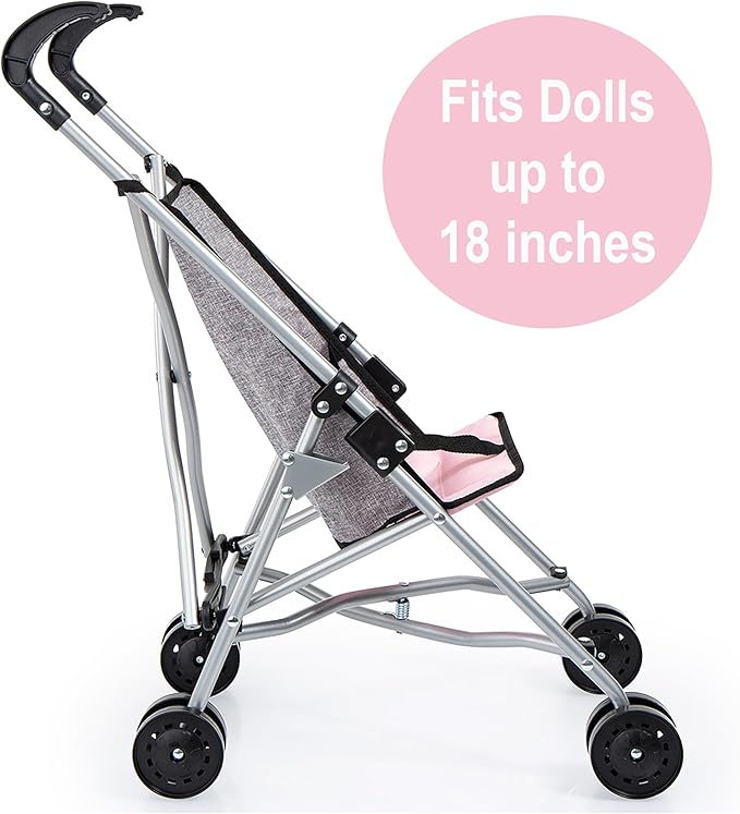 Bayer Doll Umbrella Stroller for Toddlers Foldable Grey 18-Inch, Easy Storage Lightweight Portable