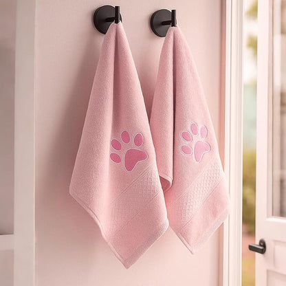 2 Pcs Dog Paw Hand Towels Pink Bathroom Decor 13 x 29 Inch 100% Cotton Embroidered Soft Hand Towels Absorbent Farmhouse for Kitchen Restroom