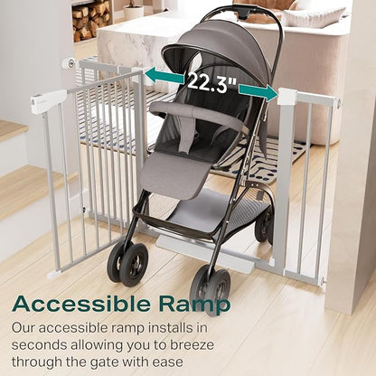 Cumbor 29.7-46" Baby Gate for Stairs, Gifts for Mom-Auto Close Dog Gate for The House, Easy Install Pressure Mounted Pet Gates for Doorways, Easy Walk Thru Wide Safety Gate for Dog, Gray