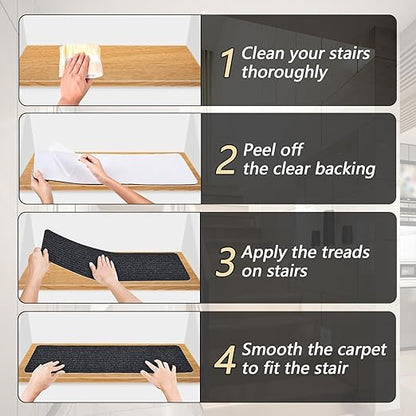Non-Slip Stair Treads, 7.8" X 30" (15-Pack) Stair Runner Indoor Outdoor Mat, Grey Slip Resistant Stair Tread Mats Step Covers Pads for Elders, Kids and Pets (30" x 7.8", Grey)