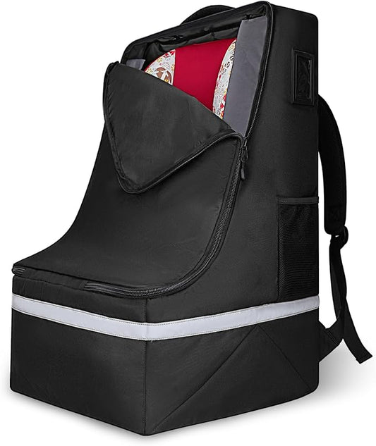 LARIPOP Car Seat Travel Bag for Airplane Gate Check Approved, Padded Backpack with Adjustable Straps, Reflective Strips & Protective Feet for Infant Convertible Booster Seats, Black