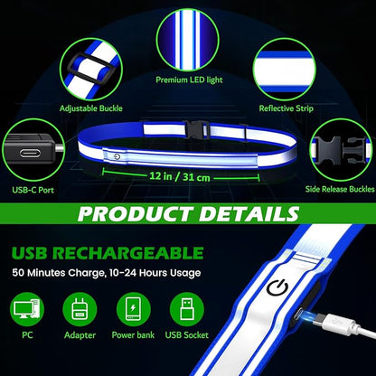 Reflective Sash Gear for Walking at Night,Flashing LED Reflective Belt Safety Lights for Walkers Night Dog Walking Biking Running,High Visibility Rechargeable With Wear 2 Ways for Men Women