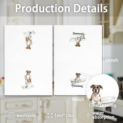 Funny Boxer Dog Hand Towels Set of 2, Cute Puppy Pet Decor for Bathroom, Gifts for Boxer Dog Owners Lovers, Funny Pet Lovers Gifts Toilet Hand Towels for Bathroom Washroom, 16x24In