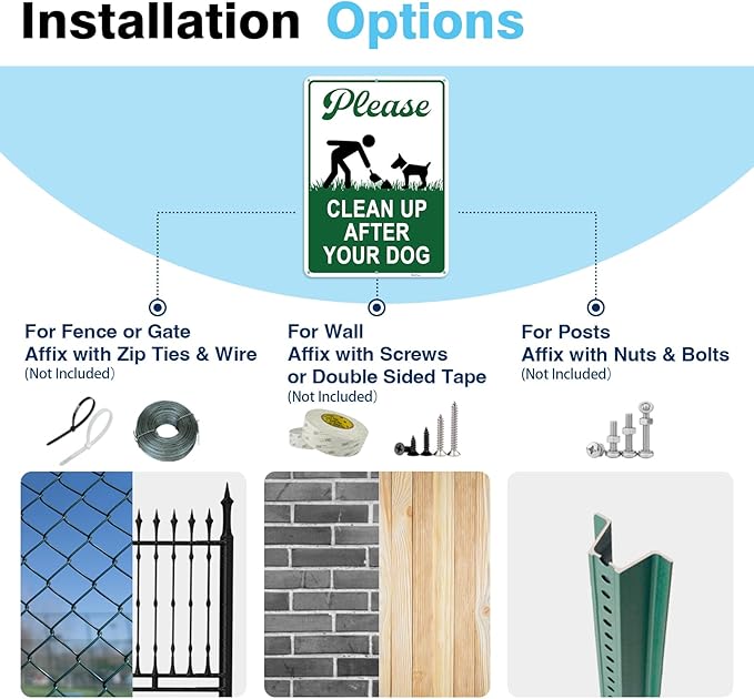Clean Up After Your Dog Signs, 10x7in Optional Accessory Bundle, Please Pick Up Your Dog Poop, no poop signs for yard Keep Off Grass,4pc,zinclue