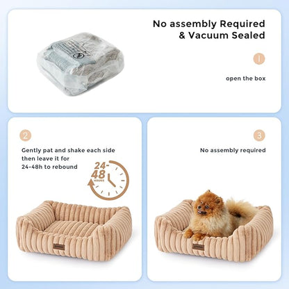 Large Cat Beds - Orthopedic Dog Bed for Medium Dogs, Rectangle Pet Bed with Fluffy Removable Washable Cover, 25x21x9inches, Cream