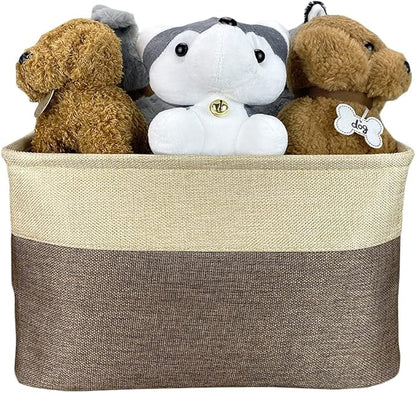 Personalized Foldable Storage Basket with Lovely Dog Yorkie Collapsible Sturdy Fabric Pet Toys Storage Bin Cube with Handles for Organizing Shelf Home Closet, Brown and White