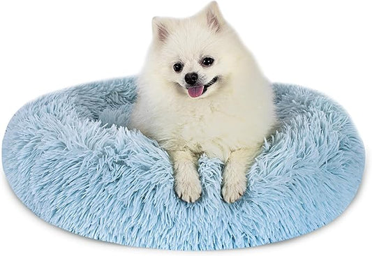 Calming Dog Bed for Small Dogs Cats, Kitty Puppy 23'' Round Anti-Anxiety Warm Fluffy Plush Faux Fur Bed, Soft Anti-Slip Donut Washable Small Pet Bed, Cozy Cat Puppy Bed, Fits up to 30 lbs Pets