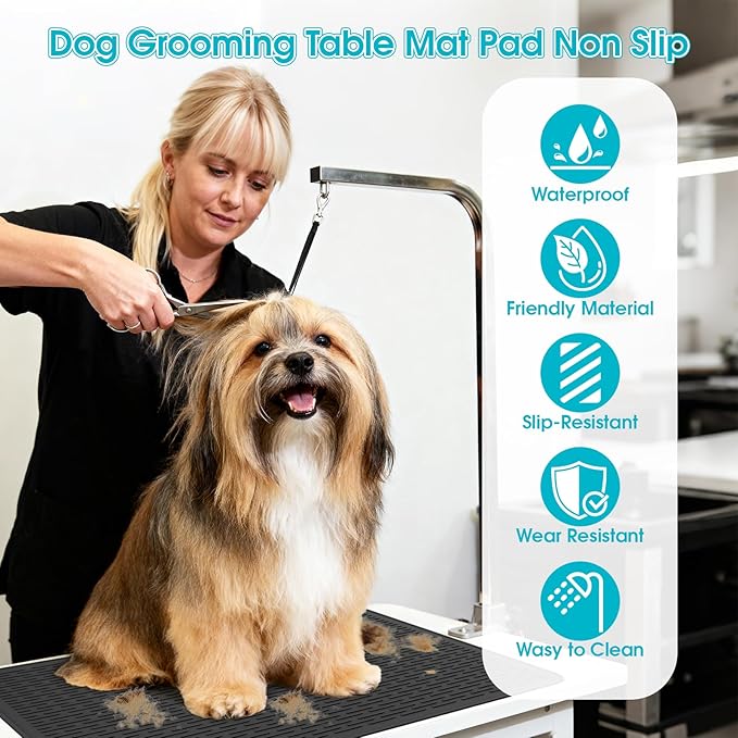 Dog Grooming Table Mat, (19.9 x 27.8 inch) Dog Grooming Table Mat Pad Non-Slip, Pet Grooming Table Mat for Grooming Dogs at Home, Pet Groomers Table Mat, Easy-Clean Durability (Dark Grey)