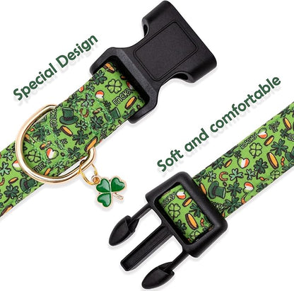Faygarsle St Patrick's Day Dog Collar Cute Holiday Collar for Small Medium Large Dogs Green Trefoil Print Lucky Straw Cotton Dog Collar XS