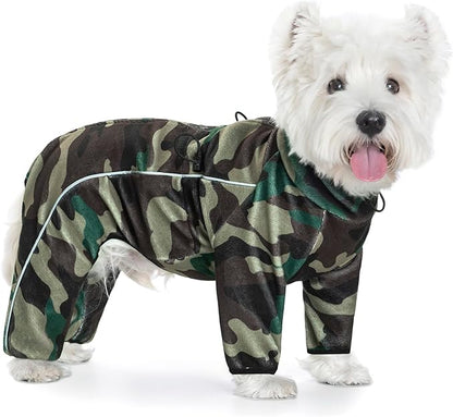 Fleece Dog Coat for Small Medium Dog,Pullover Pajamas Jumpsuit Bodysuit Puppy Coats with Legs, Pet Windproof Warm Cold Weather Jacket Full Body Vest Cozy Snowsuit Outfit Clothes (Camo, XL)