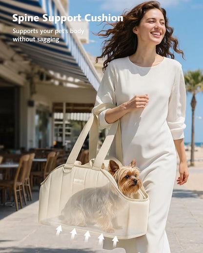 Pecute Dog Purse Carrier, Lightweight Dog Carriers for Small Dogs with Large Pockets, Dog Soft-Sided Carriers up to 6.6lbs, Pet Carrier for Puppy Cat Rabbit, Suitable for Travel, Subway, Cream