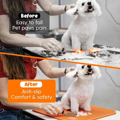Dog Grooming Table Mat Pad Non Slip，Silicone Durable Premium Non-Slip Dog Bath Mat，Slip Mat - Bathing Mat for Pets，22.45inchX15.75inch (Orange)