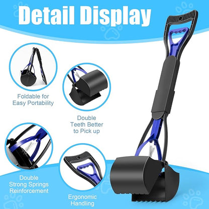 70cm Pet Pooper Scooper for Dogs and Cats with Long Handle High Strength Material and Durable Spring for Easy Grass and Gravel Pick Up(Blue)