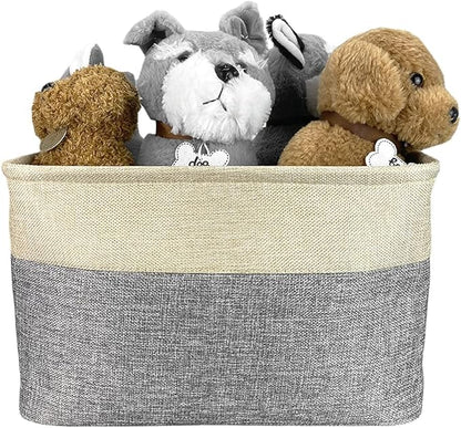 Personalized Foldable Storage Basket with Cute Dog Yorkie Collapsible Sturdy Fabric Pet Toys Storage Bin Cube with Handles for Organizing Shelf Home Closet, Grey and White