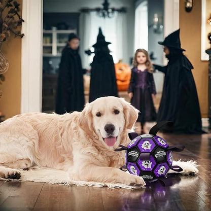 Halloween Dog Toy Halloween Dog Soccer Ball with Straps Dog Interactive Ball Toy Dog Halloween Tug of War Toy Dog Soccer Ball for Small Medium Large Size Dogs (6 inches) S