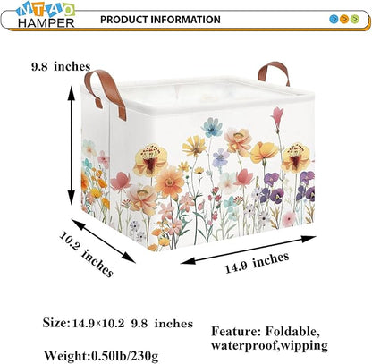 Rectangular Storage Basket Empty,Toys Storage Bin with Handles,Baby Room Decor,Gift Basket,Book Box(Flower)