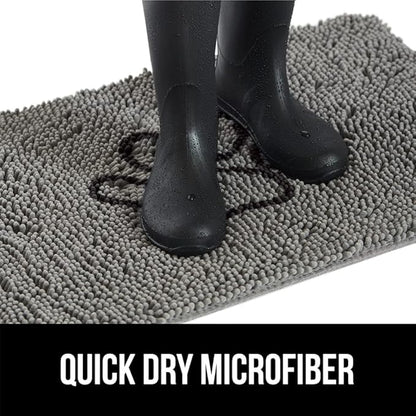 GORILLA GRIP SoakSTOPPER Dog Door Mat, 36x24 Machine Washable Rug Absorbent Doormat Captures Moisture Mud Dirt, Quick Dry Soft Chenille Entryway Rugs Indoor Entrance Mats for Dog Paws, Paw Grey