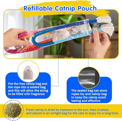 Retro Shaw Cat Chew Ropes 3Pcs Refillable Natural Catnip Toys for Indoor Cats Safe Teeth Cleaning Interactive Kitten Nip Kitty Toy for All Breeds 23.6 Inches