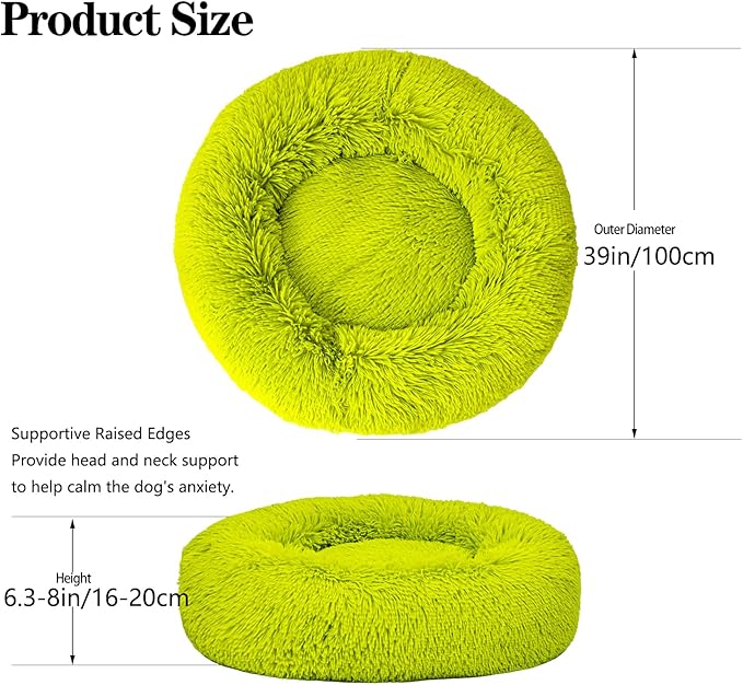 Calming Dog Bed for Big Dogs, 39'' Round Anti-Anxiety Warm Fluffy Plush Faux Fur Bed, Soft Anti-Slip Donut Washable Big Pet Bed, Cozy Big Dogs Bed, Fits up to 100 lbs Pets
