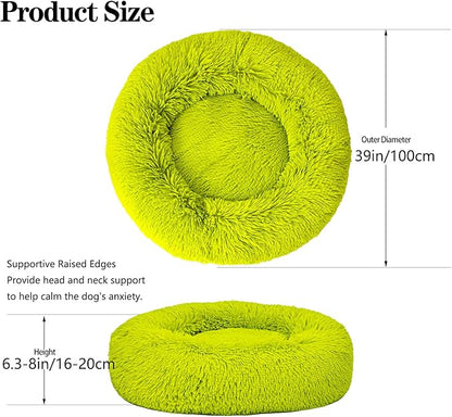 Calming Dog Bed for Big Dogs, 39'' Round Anti-Anxiety Warm Fluffy Plush Faux Fur Bed, Soft Anti-Slip Donut Washable Big Pet Bed, Cozy Big Dogs Bed, Fits up to 100 lbs Pets