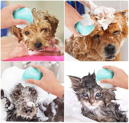 Pet Bath Massage Brush Puppy Dog Cat Grooming Soft soap Dispensing (Blue)