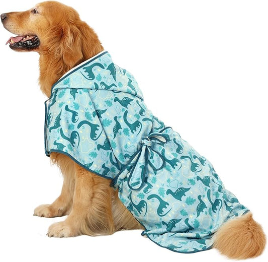 HDE Dog Bathrobe Super Absorbent Quick Drying Puppy Towel Wrap Coat Adjustable After Bath Robes with Hood for Dog Sizes S-XXL Dinosaurs L