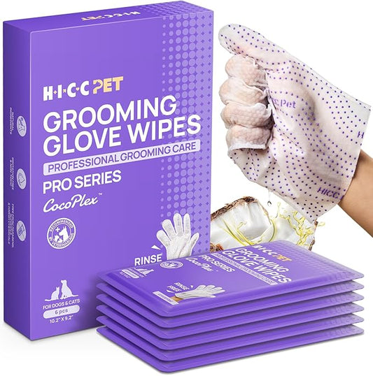 HICC PET Glove Wipes Pro | Pet Grooming Wipes for Dogs & Cats | Rinse-Free Grooming Mittens | 4-in-1 Cleaning & Conditioning | Pet Bathing Wipes for Horse Coat Care, Skin, Coat & Hoof | Unscented