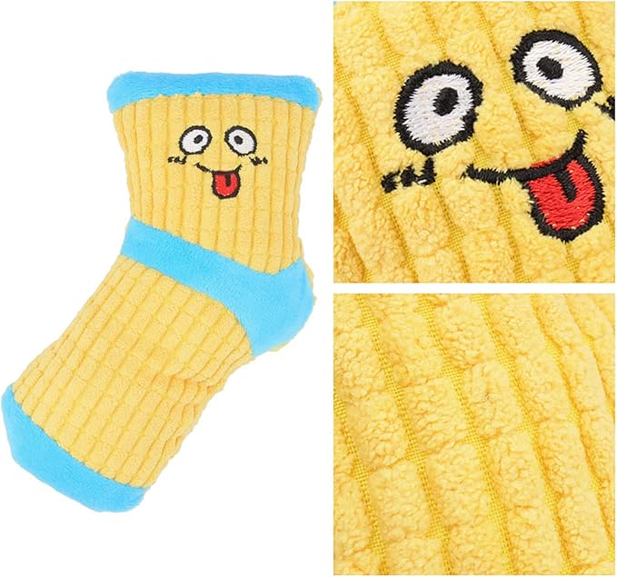 Squeaky Dog Toys, Funny Plush Dog Toys, Cute Socks Dog Birthday Gift Pet Chew Toys for Small Medium Dogs(Green Purple)