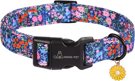 ARING PET Floral Dog Collar, Cute Blue Pink Orange Spring Summer Flower Doggy Pet Collars for Puppy Small Medium Large Girl Female Dogs-S
