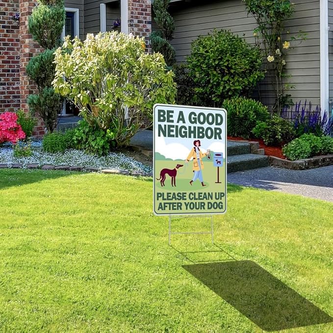 DorDor & GorGor 2-Pack Clean Up After Your Dog Yard Sign | No Pooping Yard Signs | with H Stakes, White Board, Rectangular 9 x 12 inch, 4mm Corrugated Plastic | Double Side Print