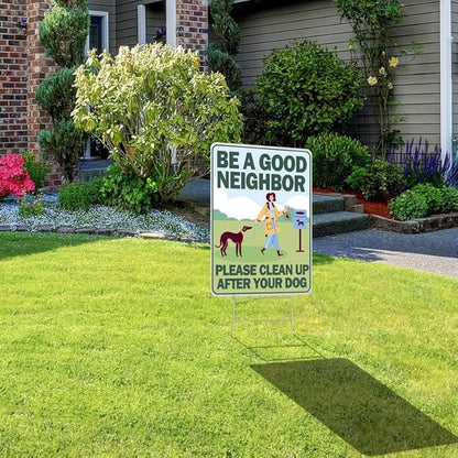 DorDor & GorGor 2-Pack Clean Up After Your Dog Yard Sign | No Pooping Yard Signs | with H Stakes, White Board, Rectangular 9 x 12 inch, 4mm Corrugated Plastic | Double Side Print
