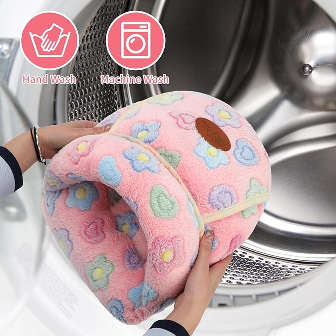 YUEPET Guinea Pig Bed Cuddle Cave Warm Fleece Cozy House Bedding Sleeping Cushion Cage Nest for Small Animal Squirrel Chinchilla Hedgehog Cage Accessories(Pink Flower
