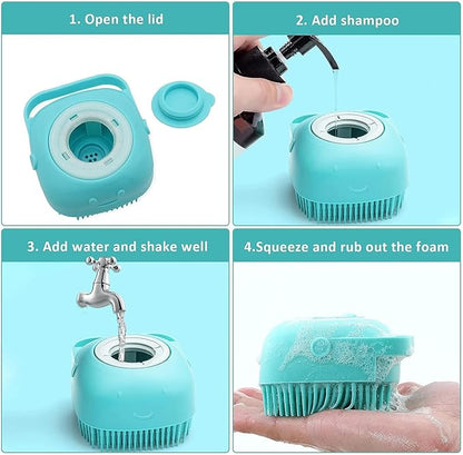 7pcs Pet Grooming Kit, Self-Cleaning Brush Shedding Kit with Nail Clipper, Flea Comb, Shampoo Bath Brush, Finger Toothbrush, Storage Bag (Blue)