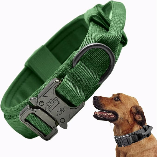Tactical Dog Collar, Adjustable Military Training Nylon Dog Collar with Control Handle and Heavy Quick-Release Metal Buckle for Small Medium Large Dogs, Emerald Green XL